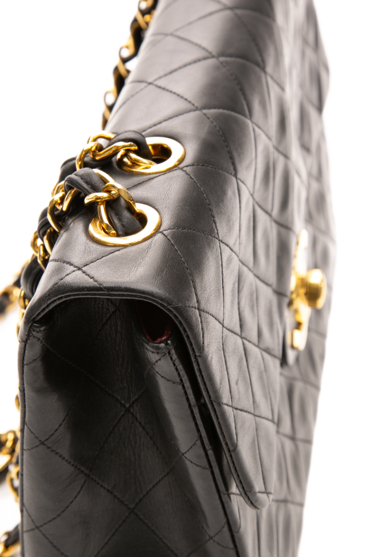 Chanel - Black Lambskin VTG XL Jumbo Single Flap