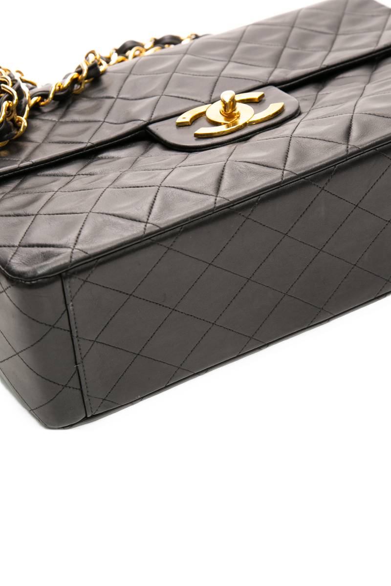 Chanel - Black Lambskin VTG XL Jumbo Single Flap