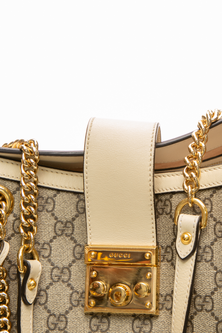 Gucci - White Padlock Leather Medium Tote Bag