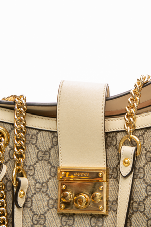 Gucci - White Padlock Leather Medium Tote Bag
