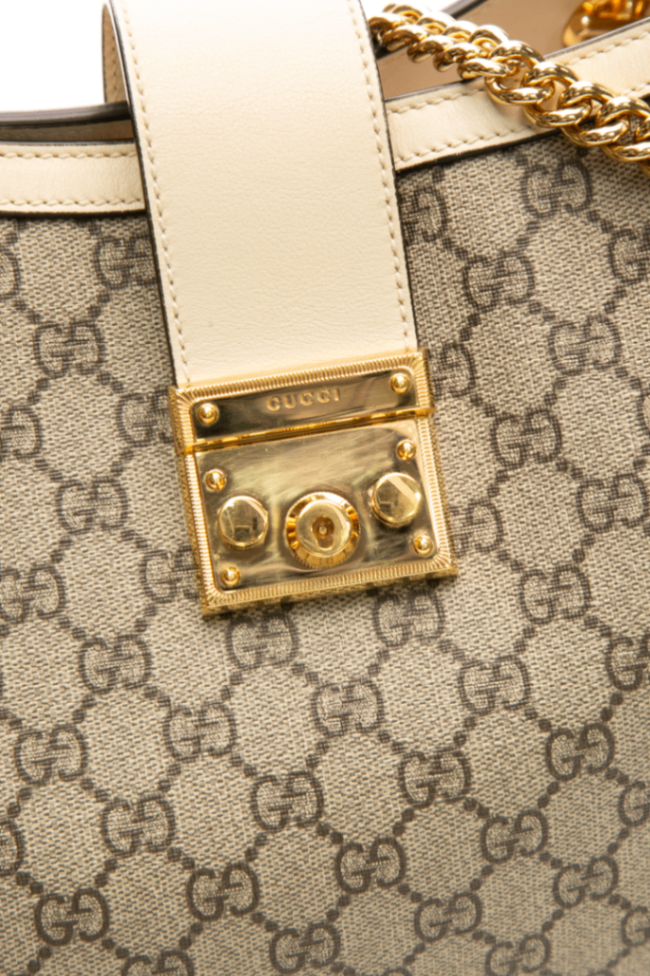 Gucci - White Padlock Leather Medium Tote Bag