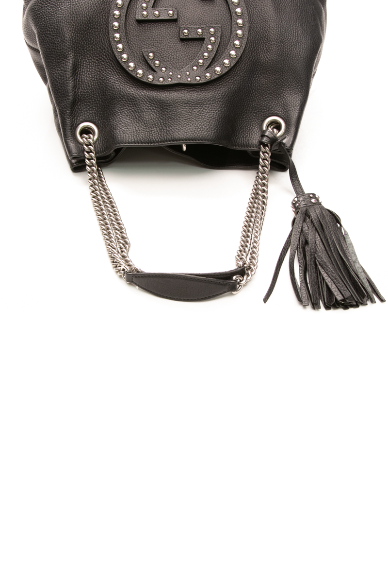 Gucci - Black Pebbled Leather Studded Soho Tote