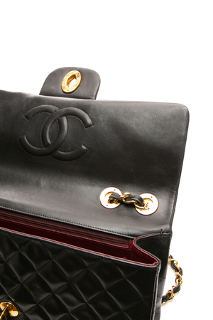 Chanel - Black Lambskin VTG XL Jumbo Single Flap