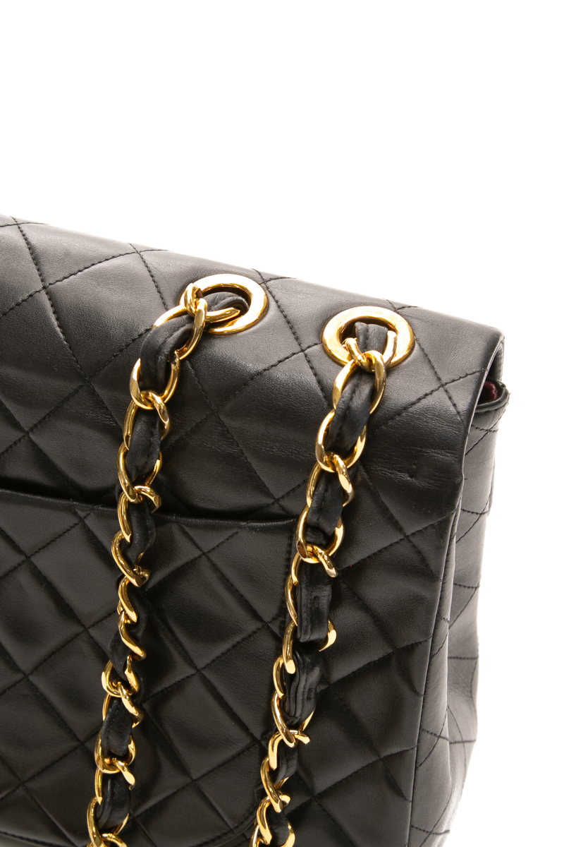 Chanel - Black Lambskin VTG XL Jumbo Single Flap