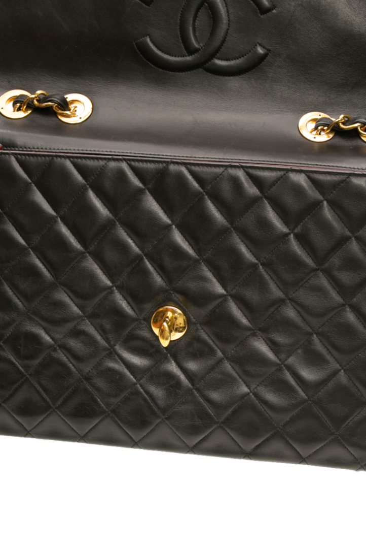 Chanel - Black Lambskin VTG XL Jumbo Single Flap