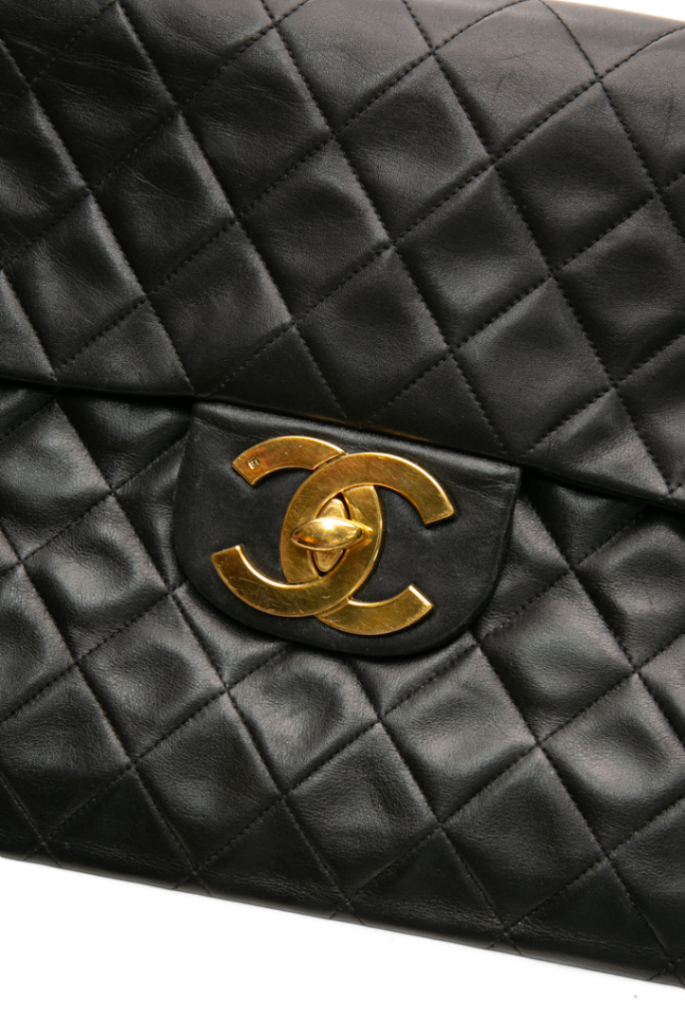 Chanel - Black Lambskin VTG XL Jumbo Single Flap