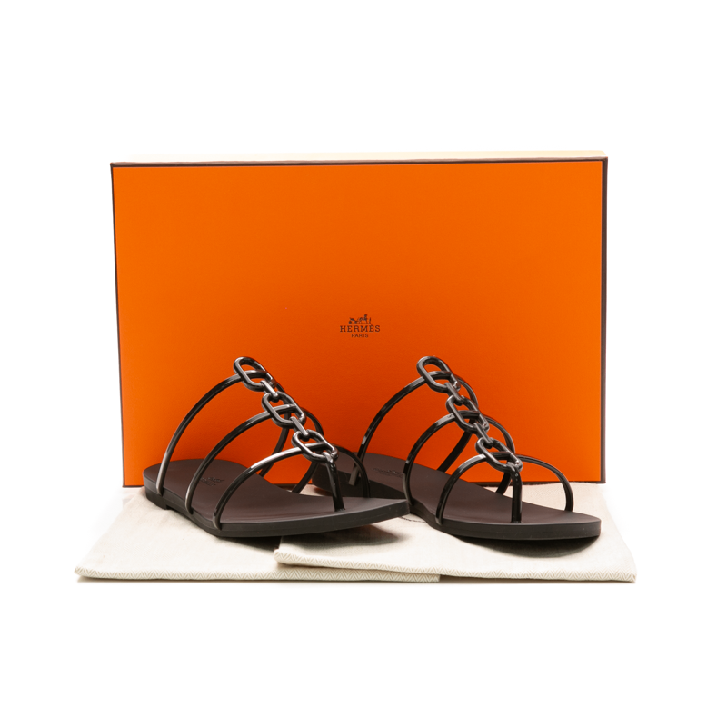 Hermes - Black Rubber 38 Mykonos Sandals