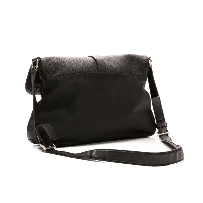 Prada - Black Nylon/Leather Flap Messenger Crossbody Bags