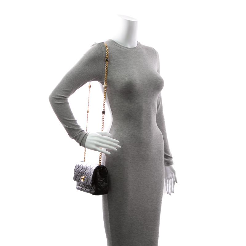 Chanel - Black Small Lambskin Resin Pearl Chain Bag