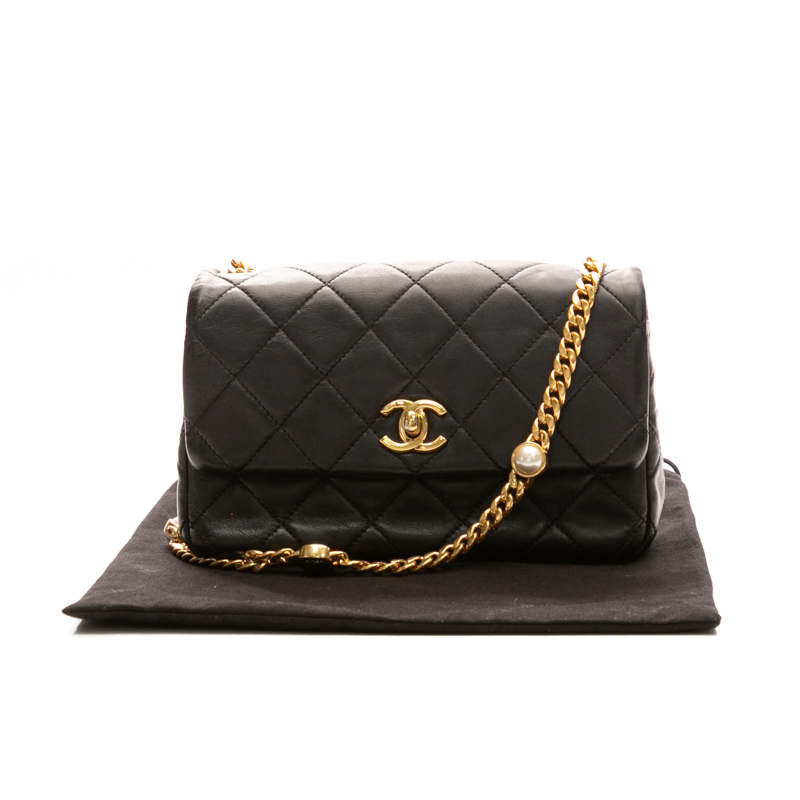 Chanel - Black Small Lambskin Resin Pearl Chain Bag