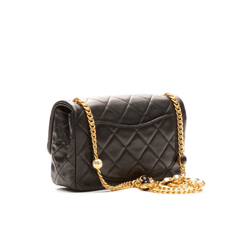 Chanel - Black Small Lambskin Resin Pearl Chain Bag