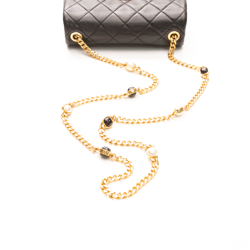 Chanel - Black Small Lambskin Resin Pearl Chain Bag