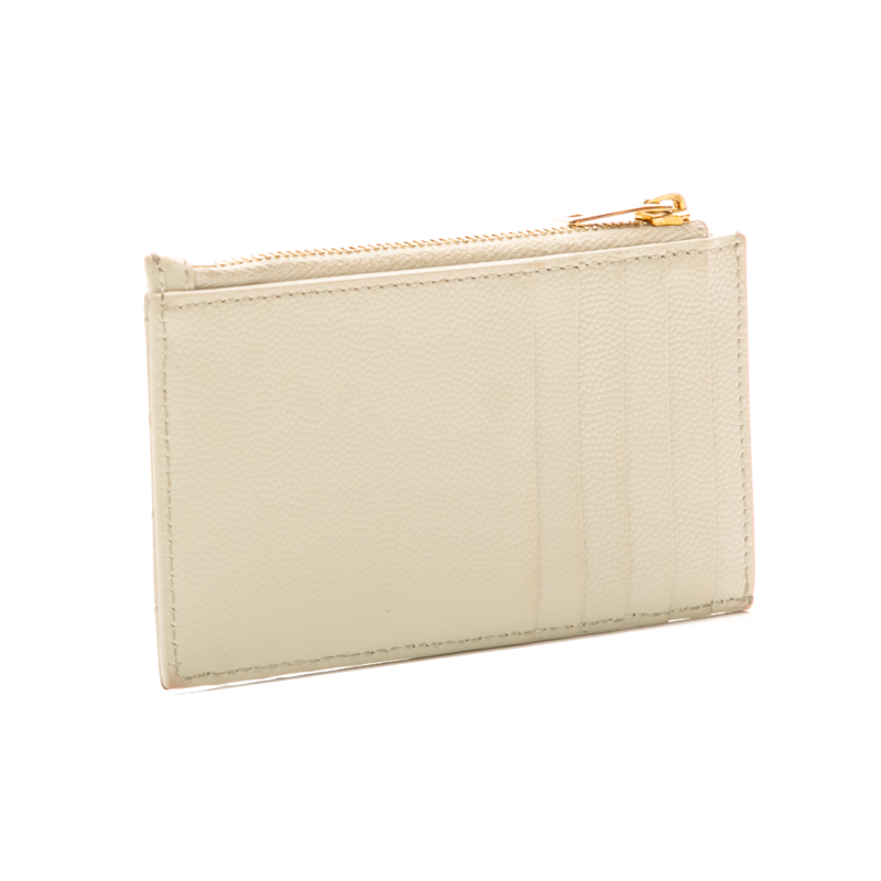 Saint Laurent - Grain De Poudre Ivory Zip Card Case