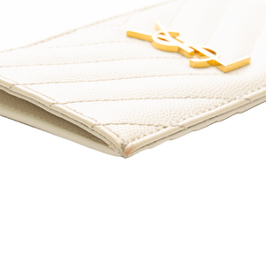 Saint Laurent - Grain De Poudre Ivory Zip Card Case