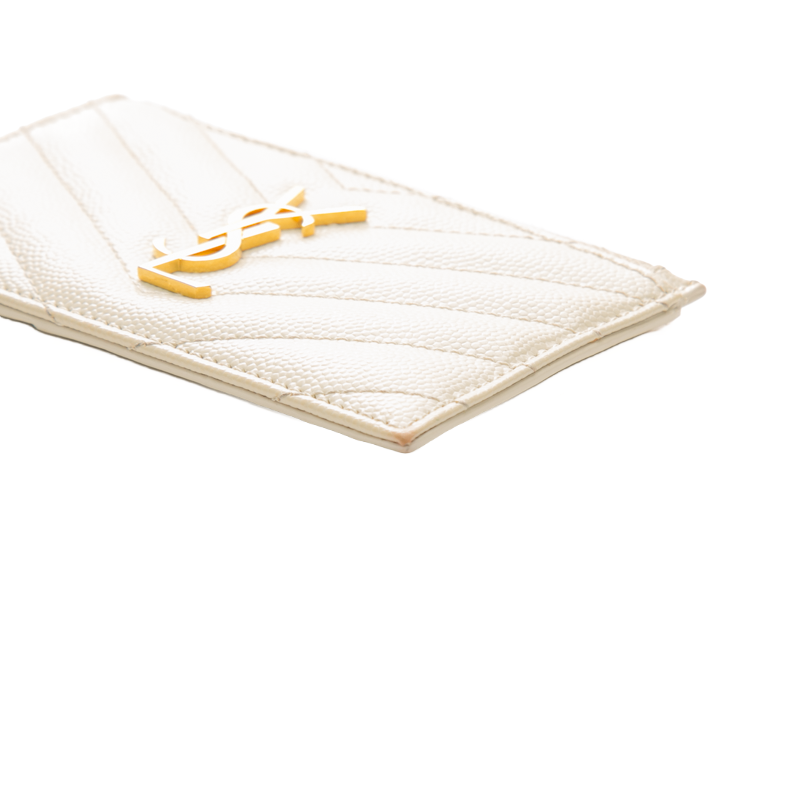 Saint Laurent - Grain De Poudre Ivory Zip Card Case