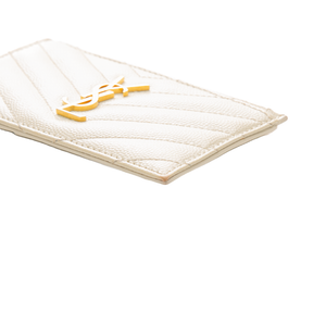 Saint Laurent - Grain De Poudre Ivory Zip Card Case