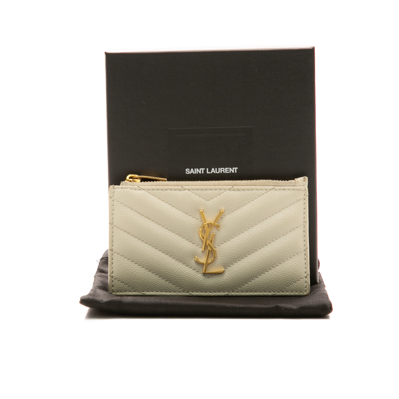 Saint Laurent - Grain De Poudre Ivory Zip Card Case