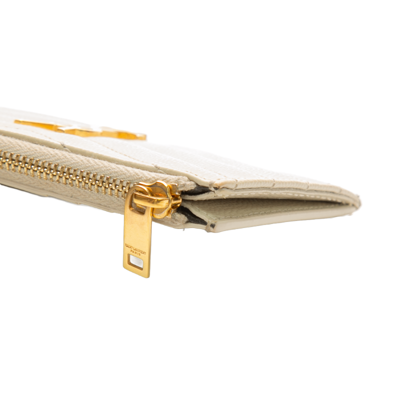 Saint Laurent - Grain De Poudre Ivory Zip Card Case
