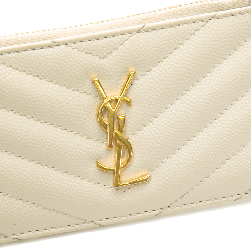 Saint Laurent - Grain De Poudre Ivory Zip Card Case