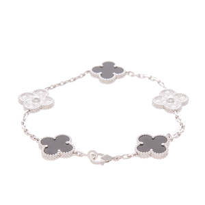 Van Cleef & Arpels - White Gold Diamond Onyx 5 Motif Vintage Alhambra Bracelets