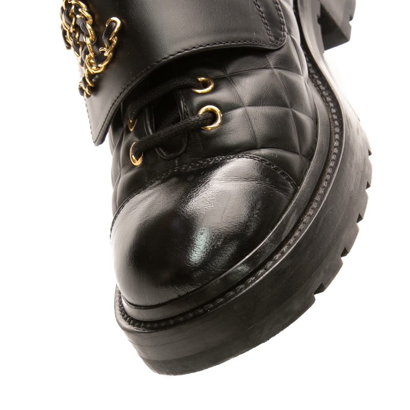 Quilted Chain Lace Up Boots - Size 39
