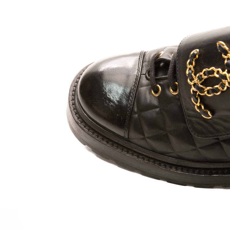 Quilted Chain Lace Up Boots - Size 39