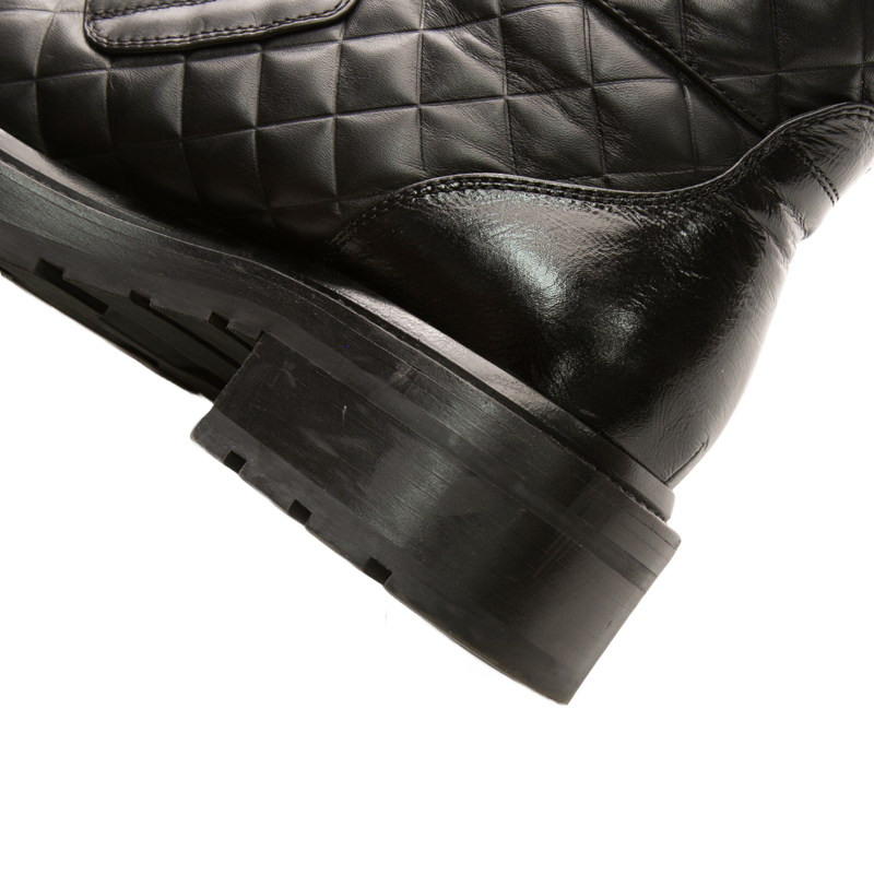 Quilted Chain Lace Up Boots - Size 39