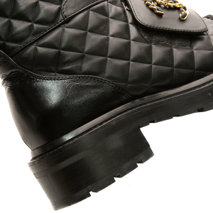 Quilted Chain Lace Up Boots - Size 39
