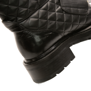 Quilted Chain Lace Up Boots - Size 39