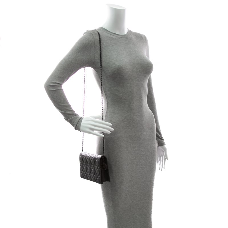 Christian Dior - Black Lambskin Cannage Lady Dior Pouch