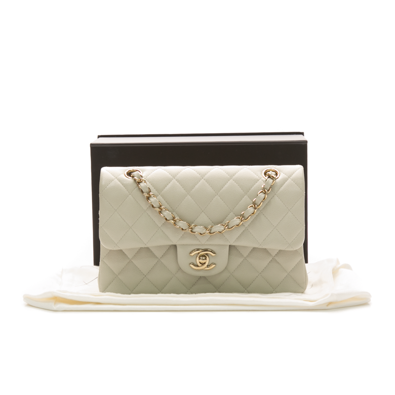 Chanel - Light Grey Small Double Flap Shoulder Bags