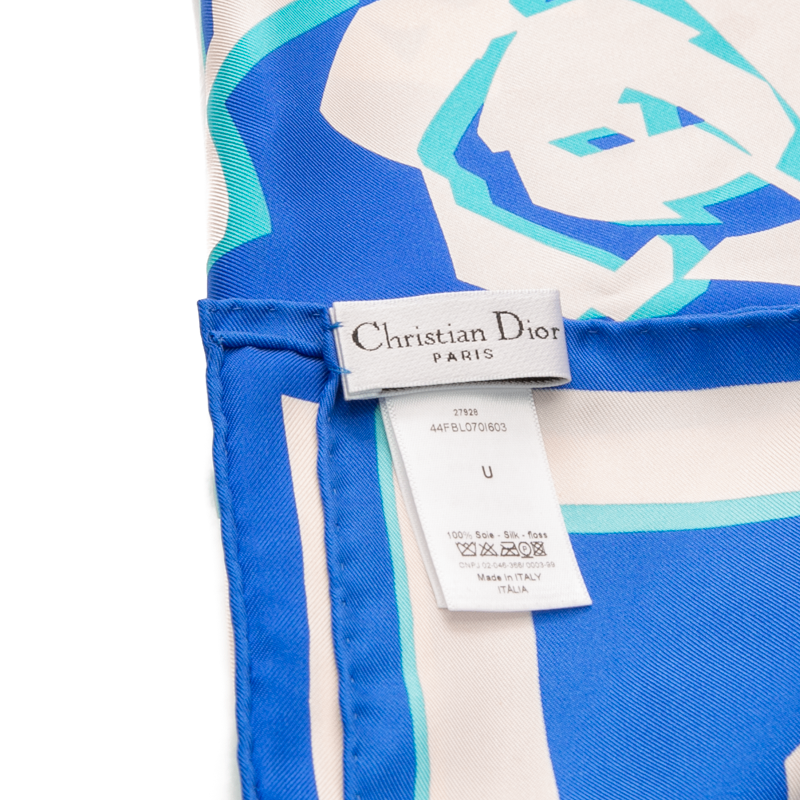 Christian Dior -  Blue Flower Print Silk Scarf