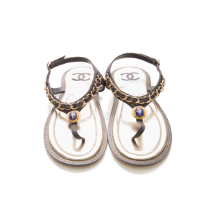 Chanel - Black/Metallic Scarab Thong Sandals (39.5)