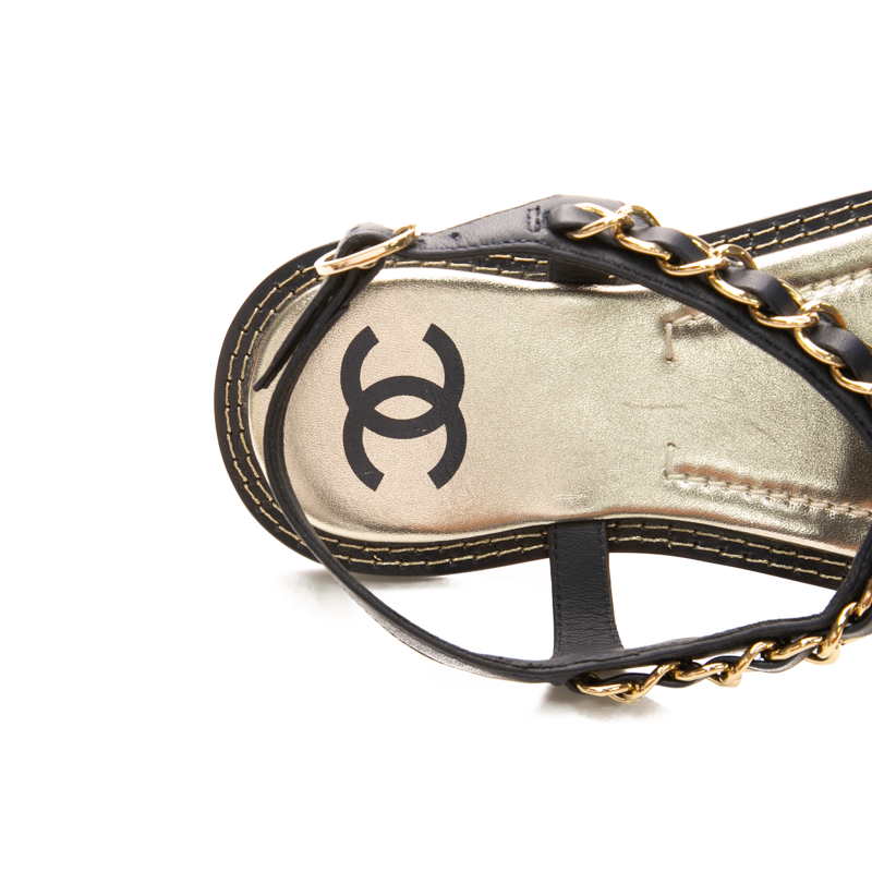Chanel - Black/Metallic Scarab Thong Sandals (39.5)