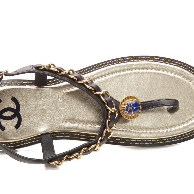 Chanel - Black/Metallic Scarab Thong Sandals (39.5)