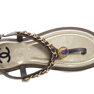 Chanel - Black/Metallic Scarab Thong Sandals (39.5)
