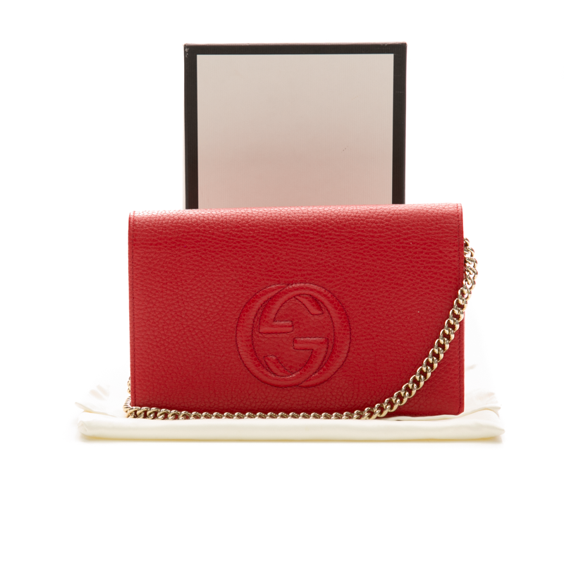 Gucci - Red Leather Soho Chain Wallet