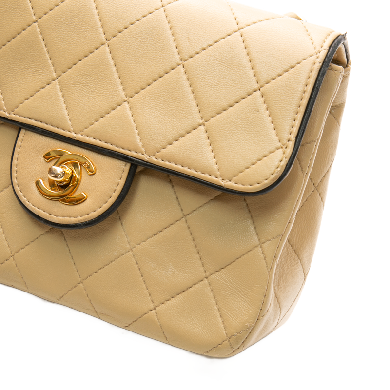 Chanel - Black/Tan VTG Square Mini Flap Crossbody Bag