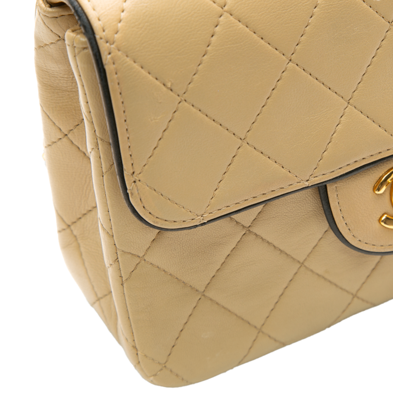 Chanel - Black/Tan VTG Square Mini Flap Crossbody Bag