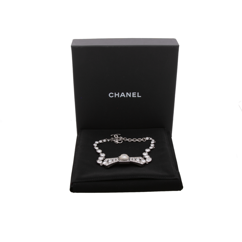 Pearl CC Crystal Bow Choker Necklace