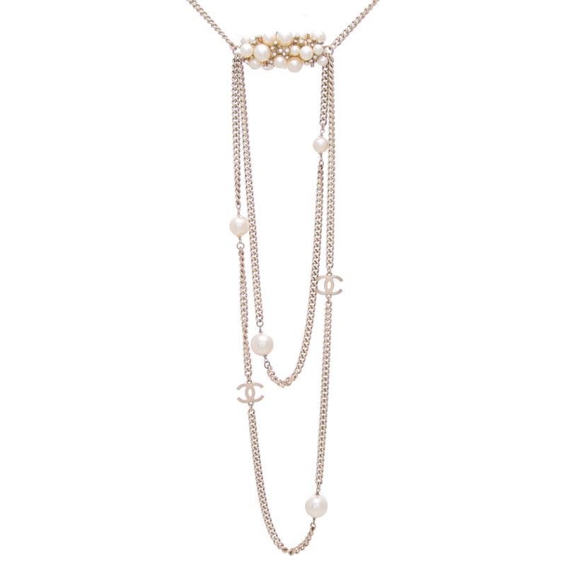 Vintage Crystal CC Pearl Long Necklace