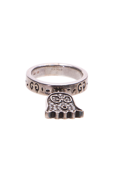 Gucci Diamond Ghost Charm Ring - Silver Size 6 - Couture USA
