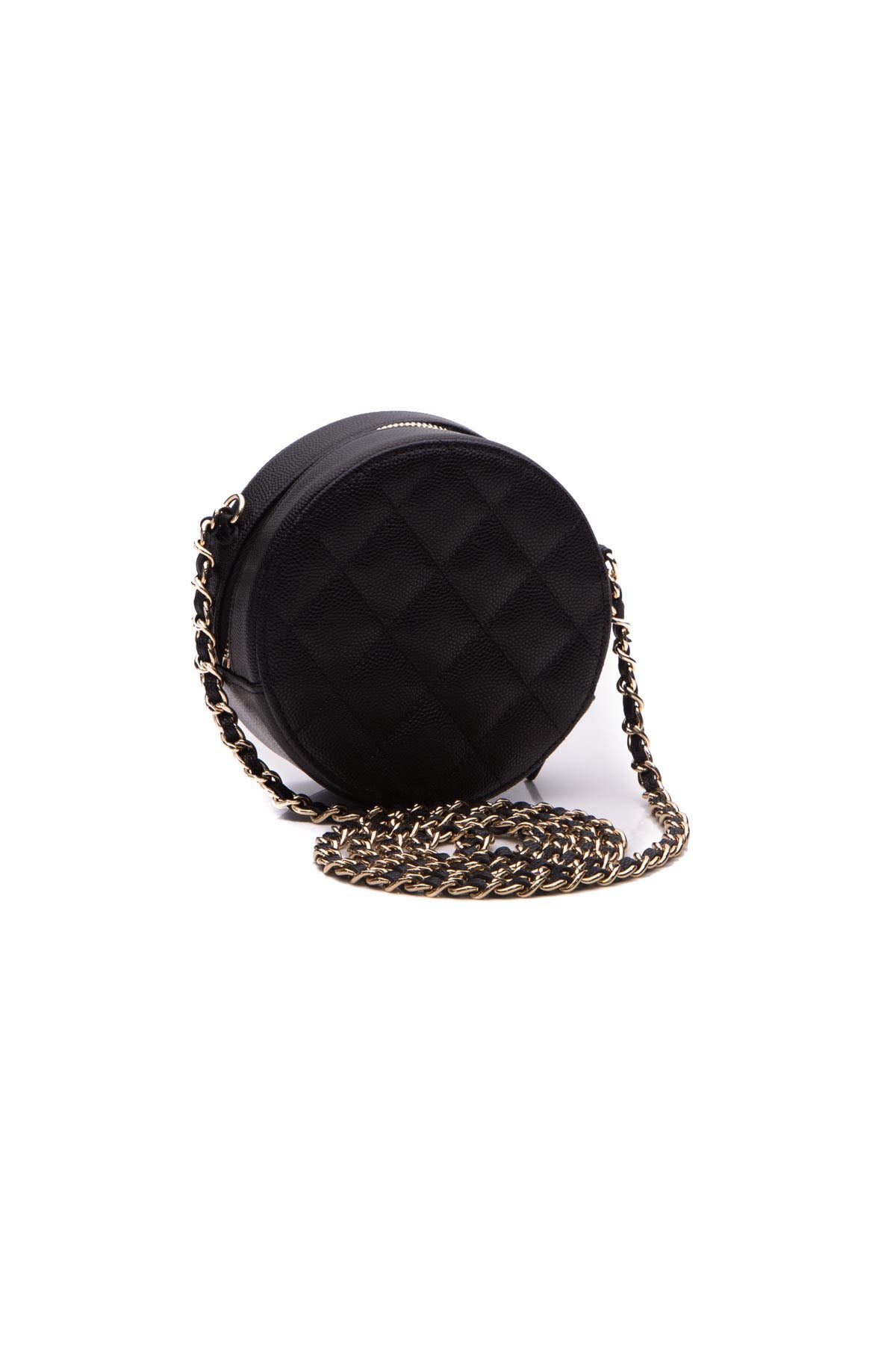 Chanel Black Quilted Caviar Leather Round CC Filigree Crossbody