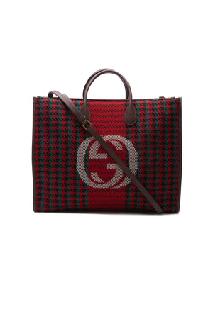 Gucci Houndstooth Oversized Tweed Tote Bag