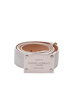 Versace Greek Key Embroidered Plaque Belt - Size 40