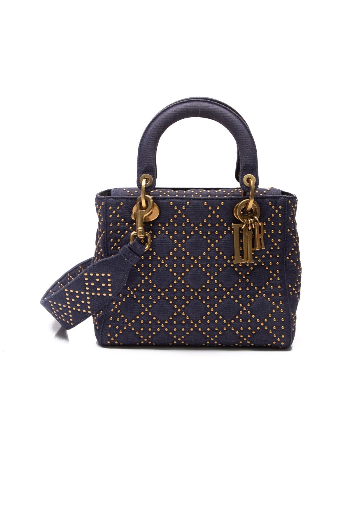 Christian Dior Medium Blue Denim Studded Lady Dior Handbag