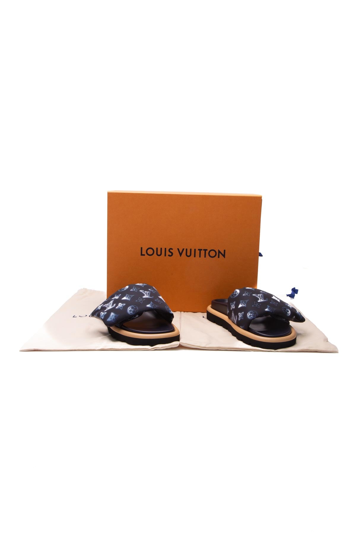 Louis Vuitton Brown Monogram Nylon Pool Pillow Comfort Flat Slides Size 39