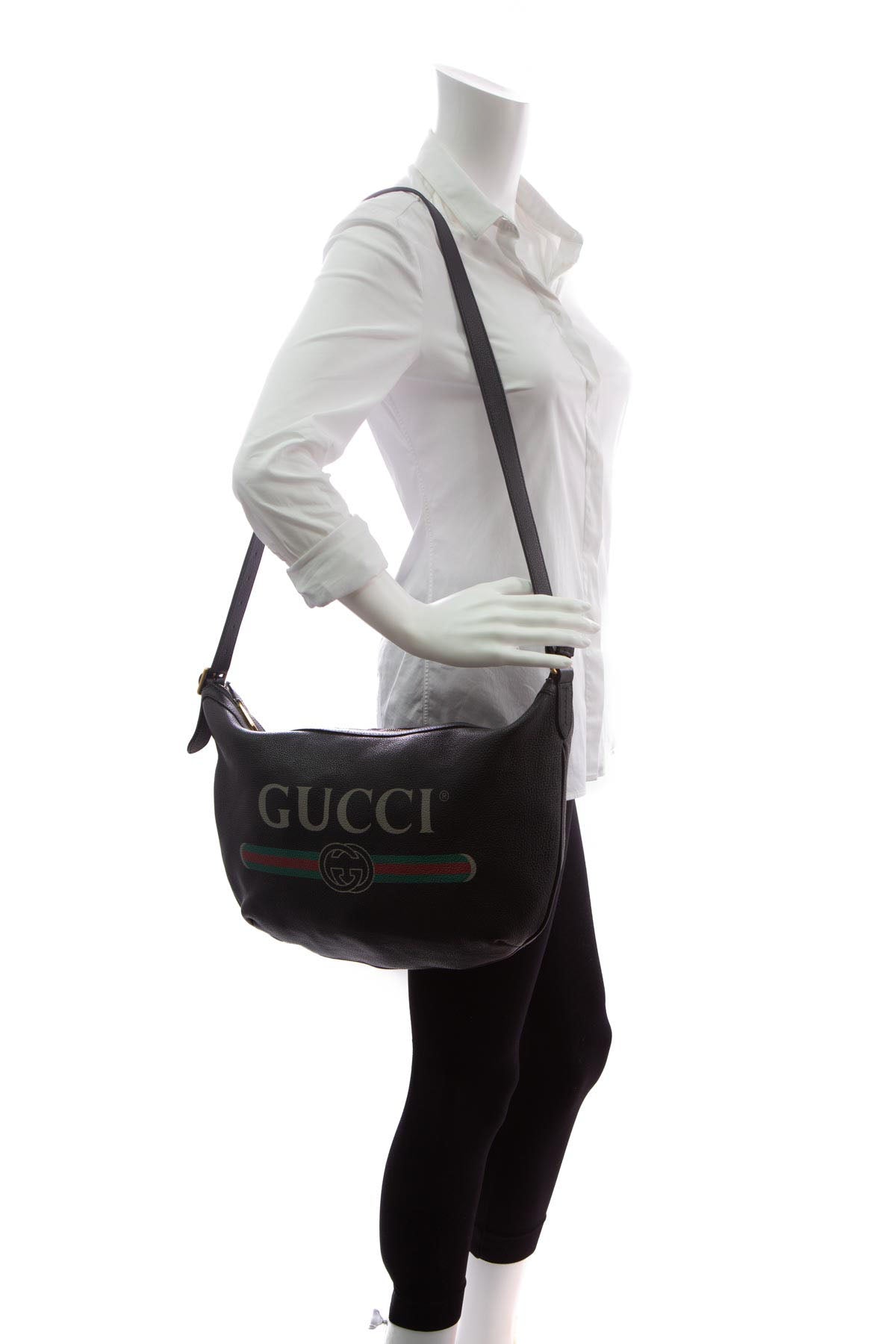 Gucci Logo Print Leather Crossbody Bag in White