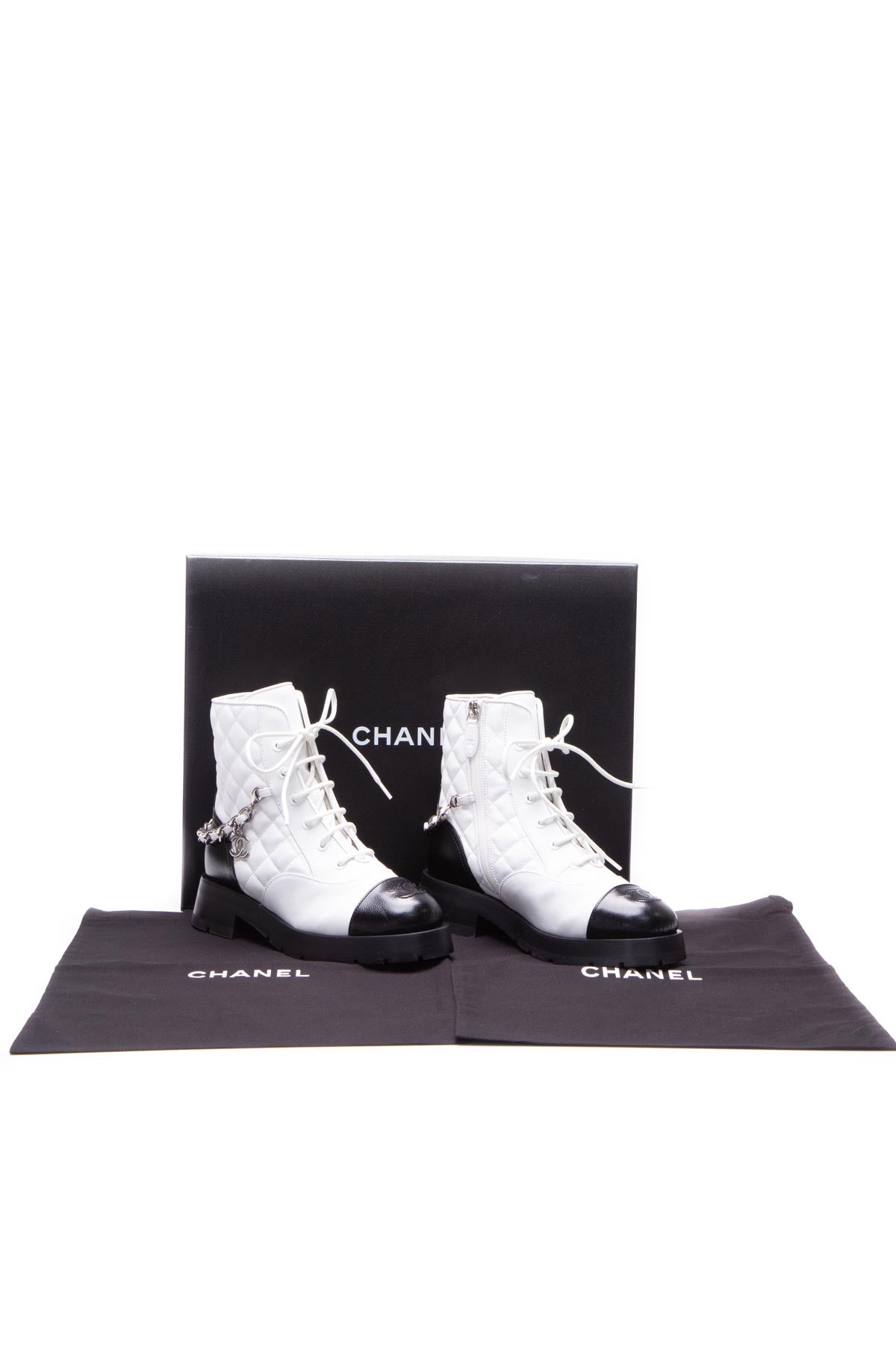Chanel Chain Lace-Up Boots - Size 36.5 - Couture USA