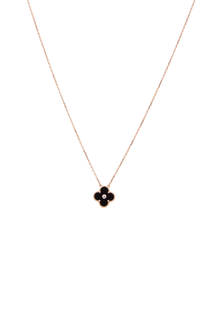 Van Cleef & Arpels Alhambra Onyx and Diamond Pendant Necklace